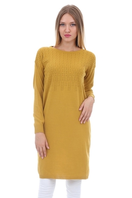 15207 OMUZU DESENLİ TRİKO TUNİK - Hardal - BİGDART