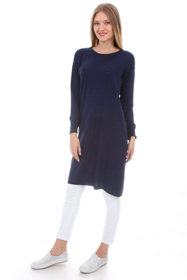 15207 OMUZU DESENLİ TRİKO TUNİK - Lacivert - BİGDART