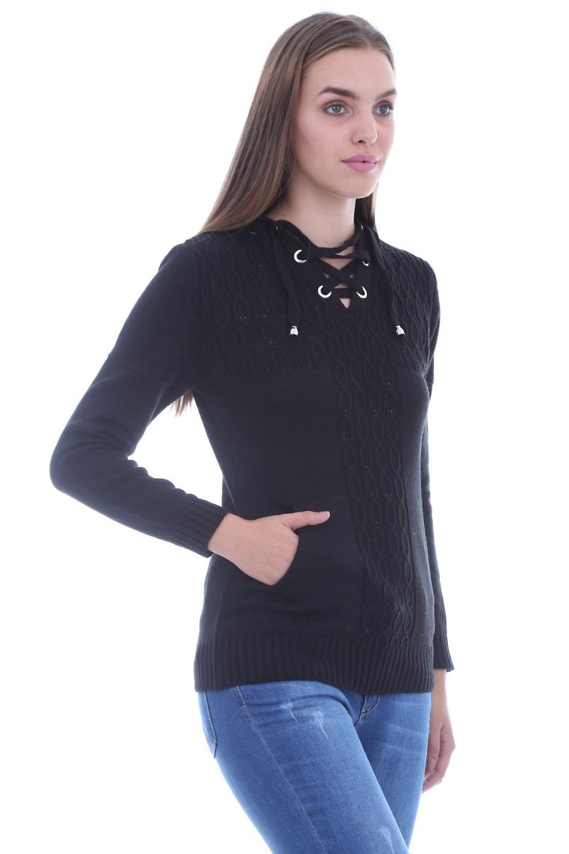 15215 KAPŞONLU TRİKO KAZAK - Siyah - BİGDART