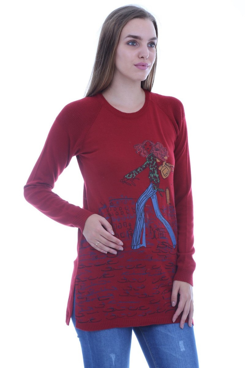 15224 ÖNÜ BASKILI TRİKO TUNİK - Bordo - BİGDART