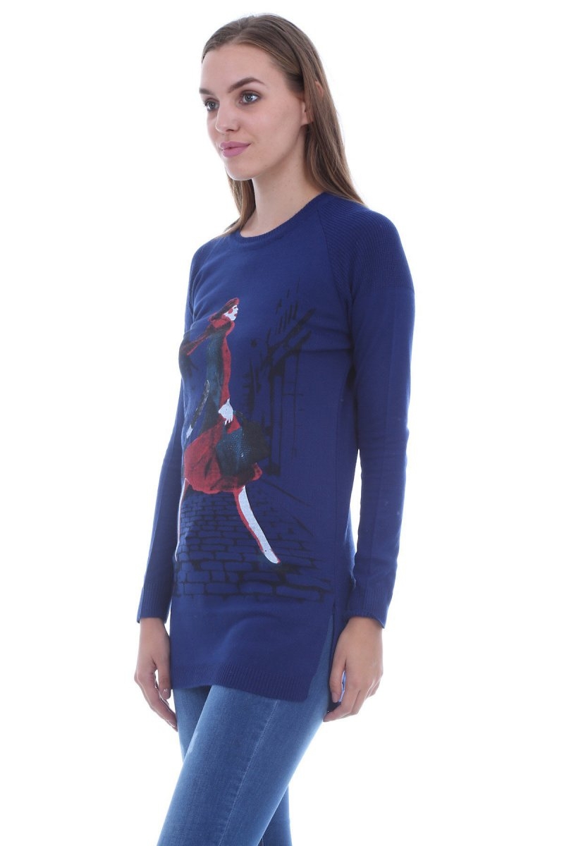 15224 ÖNÜ BASKILI TRİKO TUNİK - Lacivert - BİGDART