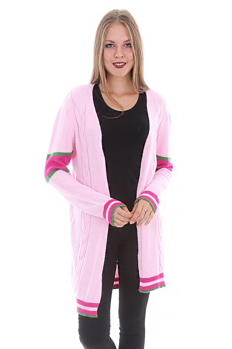 15265 V YAKA UZUN TRİKO HIRKA - Pembe - BİGDART