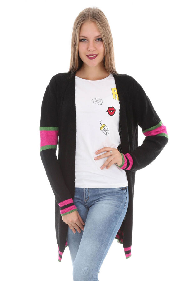 15265 V YAKA UZUN TRİKO HIRKA - Siyah - BİGDART