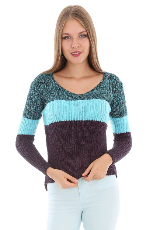 15267 ÜÇ RENKLİ TRİKO KAZAK - A. Turkuaz - BİGDART