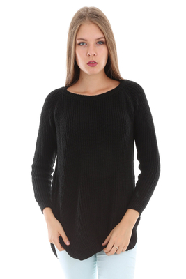 15268 ÖNÜ KISA TRİKO KAZAK - Siyah - BİGDART