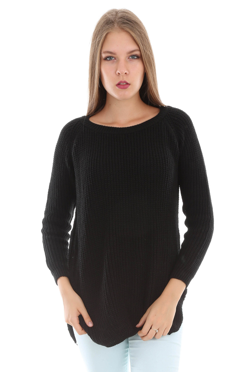 15268 ÖNÜ KISA TRİKO KAZAK - Siyah - BİGDART