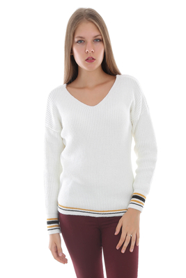 15271 ALTI İKİ RENK TRİKO KAZAK - Beyaz - BİGDART