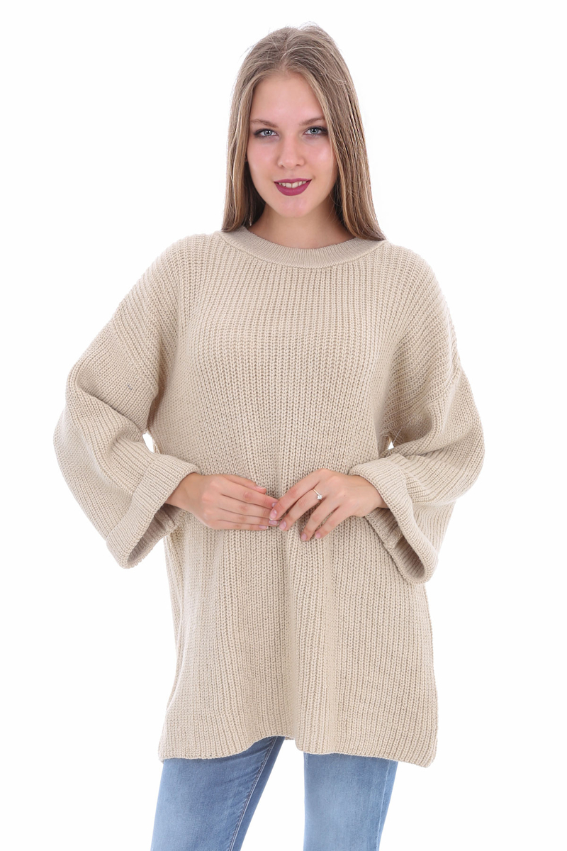 15272 BİSİKLET YAKA TRİKO KAZAK - Bej - BİGDART