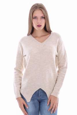 15286 V YAKA TRİKO KAZAK - Bej - BİGDART