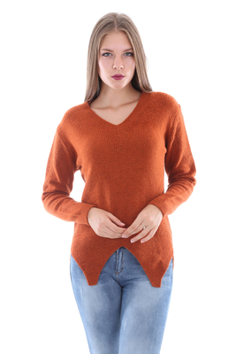 15286 V YAKA TRİKO KAZAK - Kiremit - BİGDART