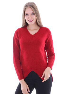 15286 V YAKA TRİKO KAZAK - Kırmızı - BİGDART