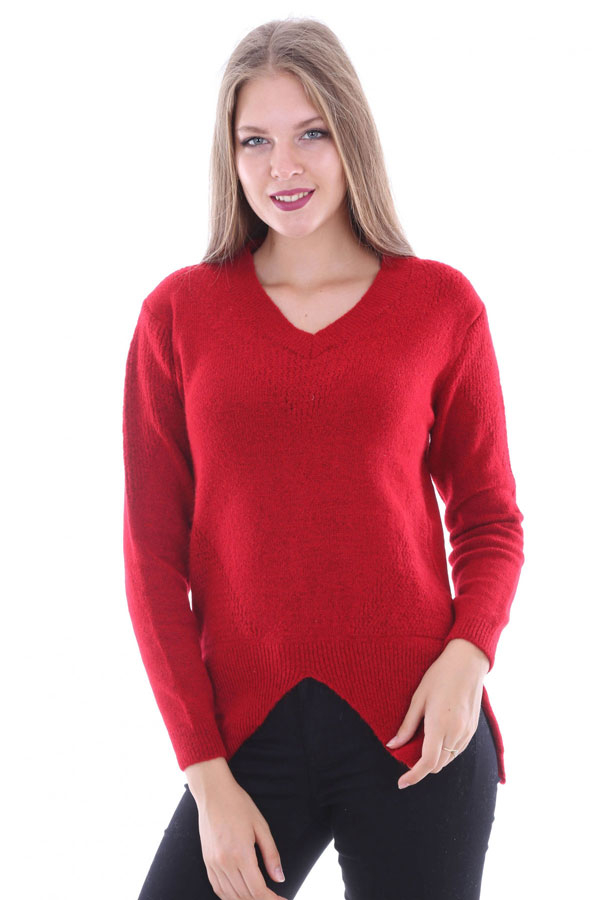 15286 V YAKA TRİKO KAZAK - Kırmızı - BİGDART