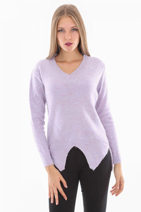 15286 V YAKA TRİKO KAZAK - Lila - BİGDART