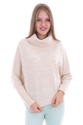 15287 DEGAJE YAKA TRİKO KAZAK - Bej - BİGDART