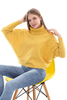 15287 DEGAJE YAKA TRİKO KAZAK - Sarı - BİGDART