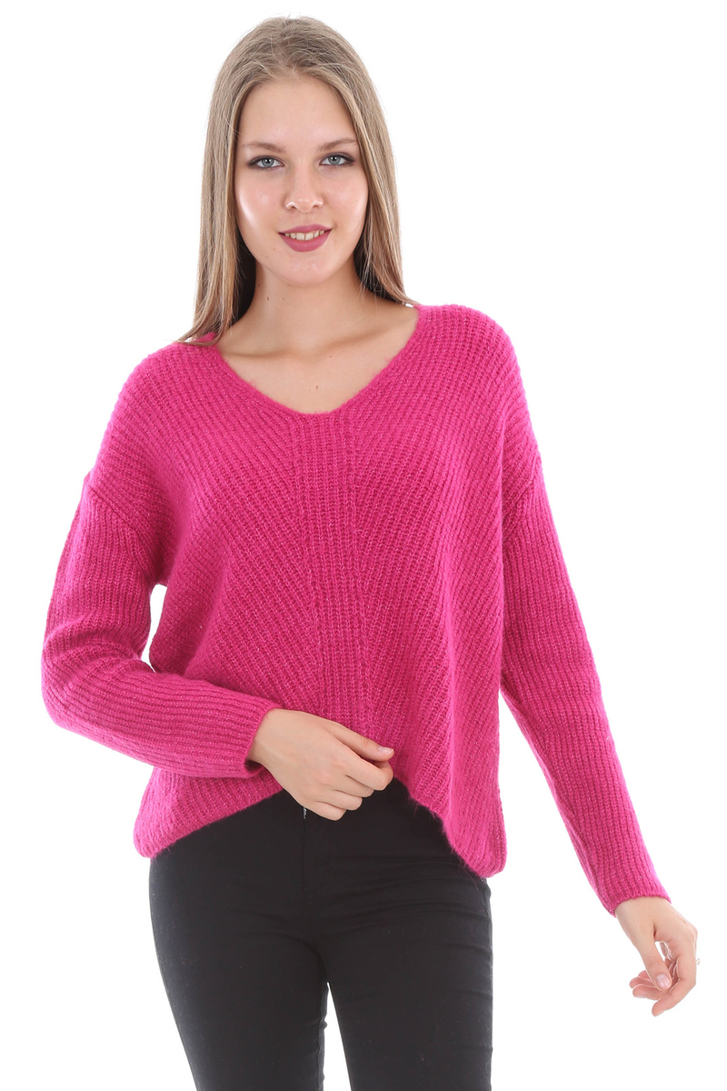 15288 V YAKA TRİKO KAZAK - Fuşya - BİGDART