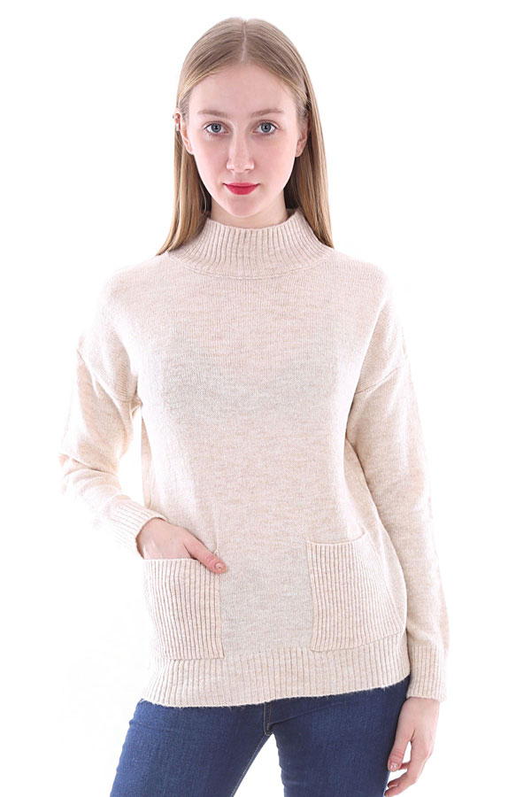 15289 ÇİFT CEPLİ KAZAK - Bej - BİGDART