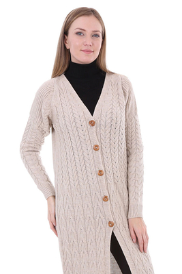 15290 BOYDAN DÜĞMELİ TRİKO HIRKA - Bej - BİGDART