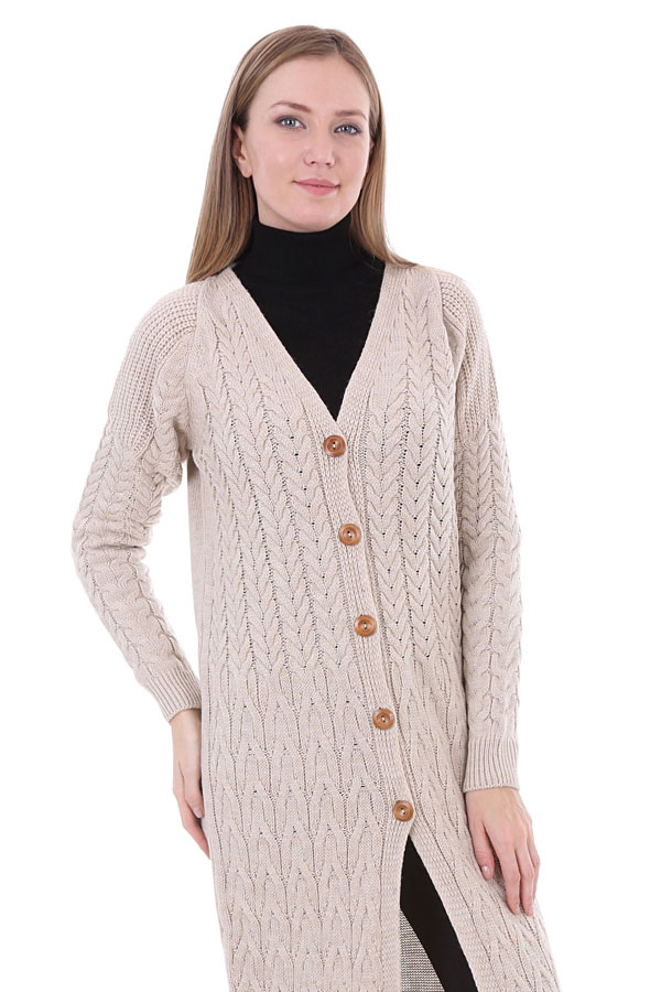 15290 BOYDAN DÜĞMELİ TRİKO HIRKA - Bej - BİGDART