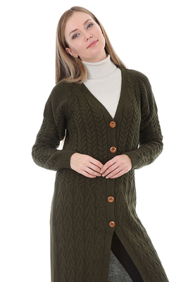 15290 BOYDAN DÜĞMELİ TRİKO HIRKA - Haki - BİGDART