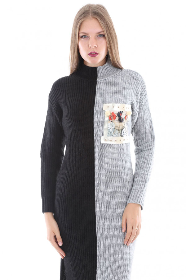 15293 YARIM BALIKÇI TRİKO ELBİSE - Gri - BİGDART