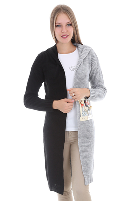 15294 İKİ RENK TRİKO HIRKA - Gri - BİGDART