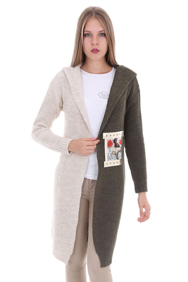 15294 İKİ RENK TRİKO HIRKA - Haki - BİGDART