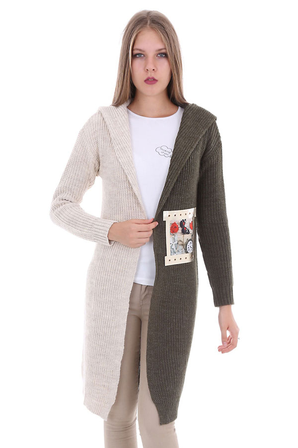 15294 İKİ RENK TRİKO HIRKA - Haki - BİGDART