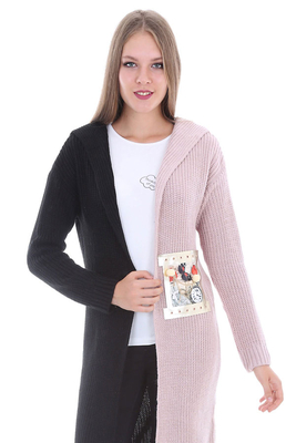 15294 İKİ RENK TRİKO HIRKA - Pudra - BİGDART