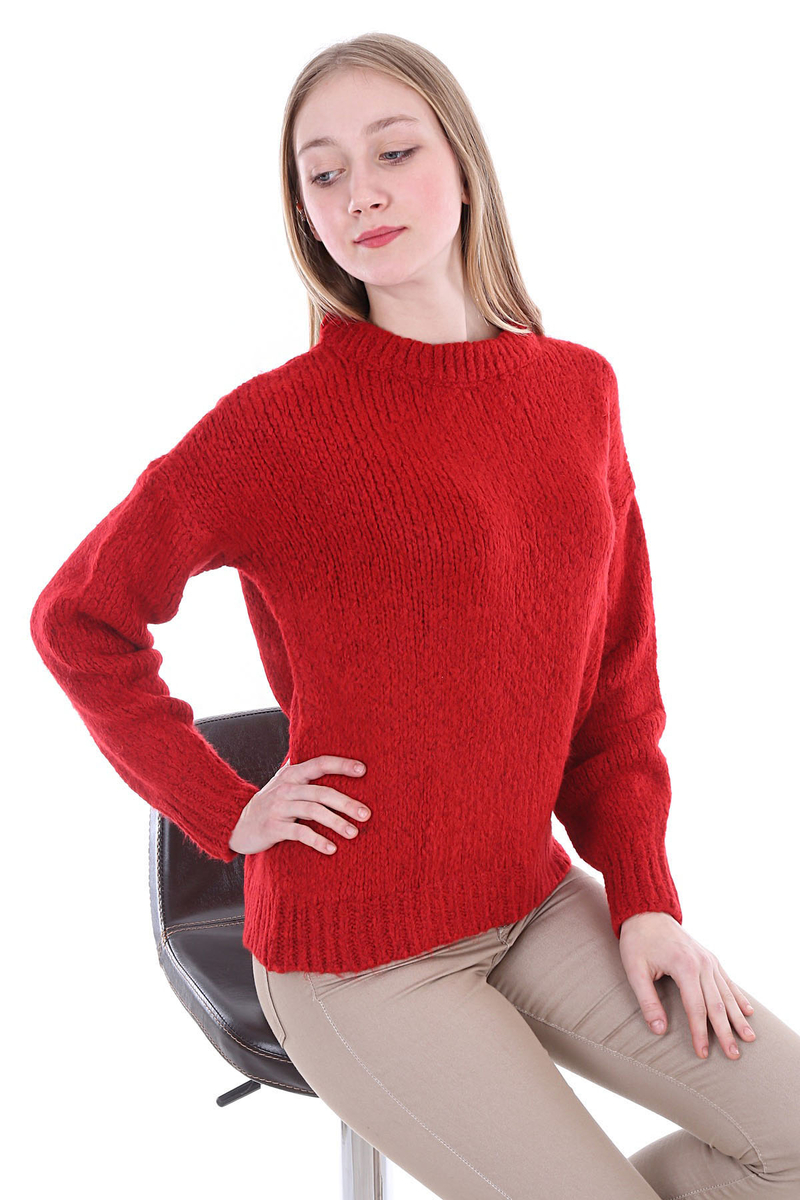 15296 KOLLARI BALONLU TRİKO KAZAK - Kırmızı - BİGDART