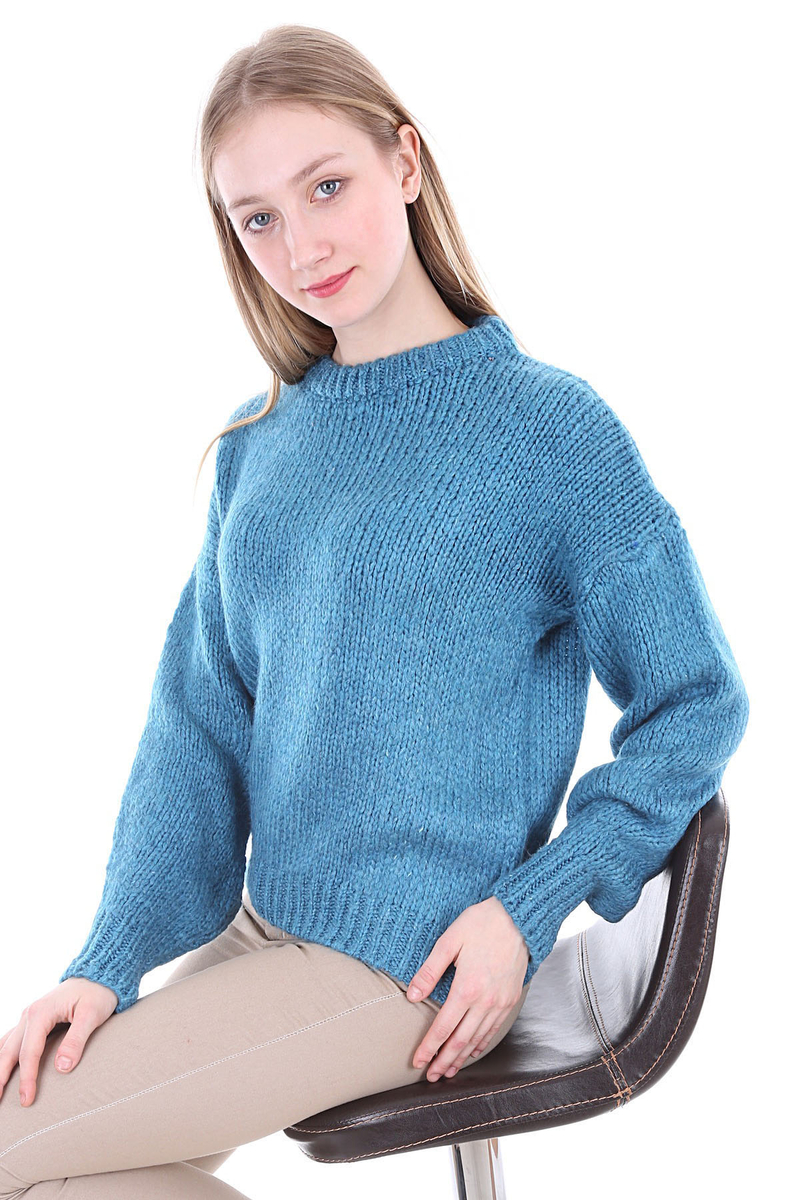 15296 KOLLARI BALONLU TRİKO KAZAK - Mavi - BİGDART