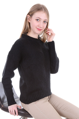 15296 KOLLARI BALONLU TRİKO KAZAK - Siyah - BİGDART