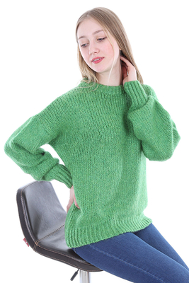 15296 KOLLARI BALONLU TRİKO KAZAK - Yeşil - BİGDART