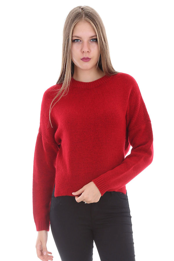 15297 ÖNÜ KISA TRİKO KAZAK - Kırmızı - BİGDART