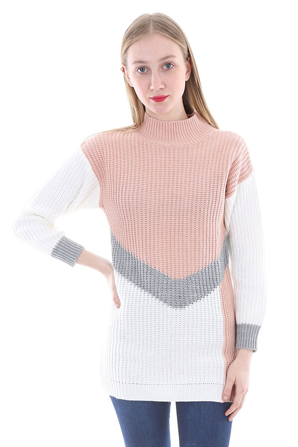 15309 SALAŞ ÖNÜ V DESEN TRİKO TUNİK - Pudra - BİGDART