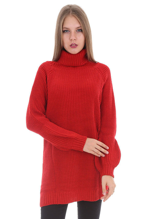 15310 DEGAJE YAKA TRİKO TUNİK - Kırmızı - BİGDART