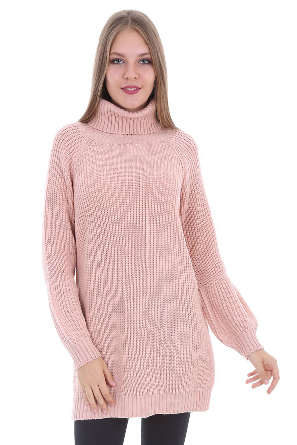 15310 DEGAJE YAKA TRİKO TUNİK - Pudra - BİGDART