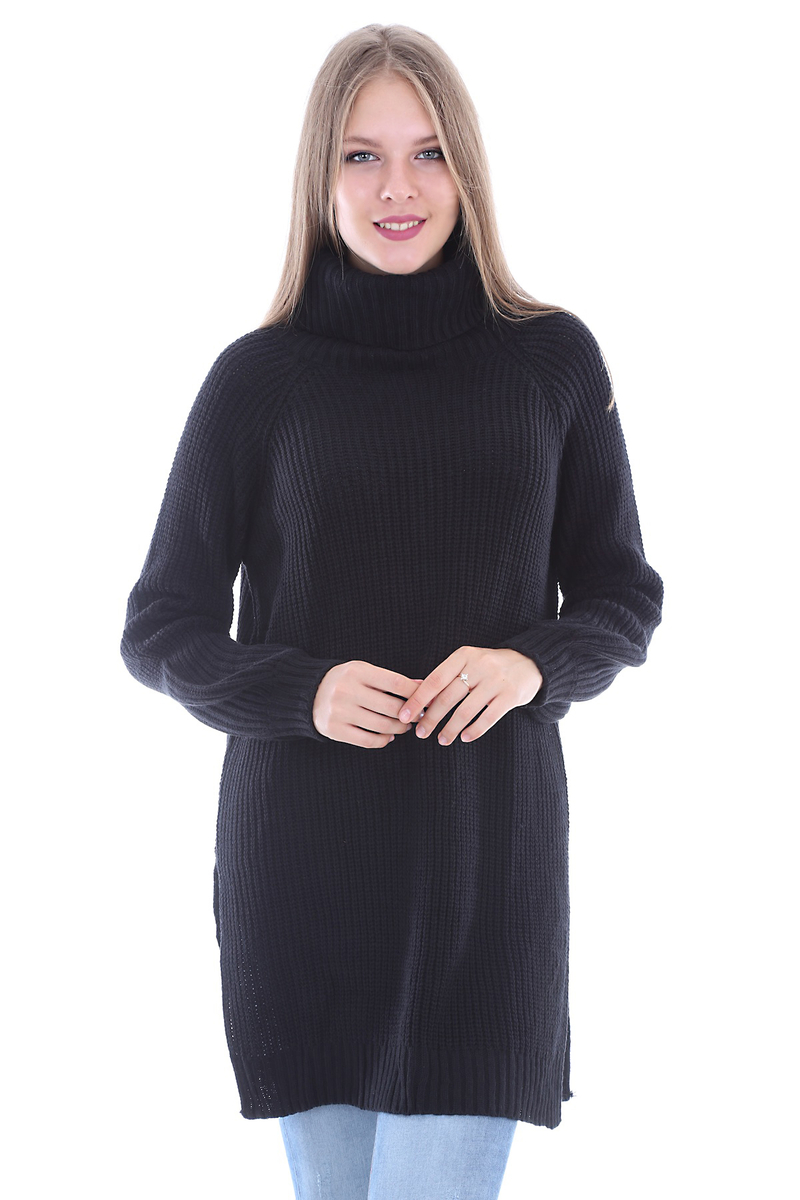 15310 DEGAJE YAKA TRİKO TUNİK - Siyah - BİGDART