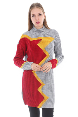 15311 RENKLİ BALIKÇI TRİKO TUNİK - Gri - BİGDART