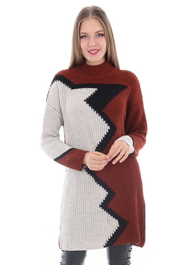 15311 RENKLİ BALIKÇI TRİKO TUNİK - Kahverengi - BİGDART