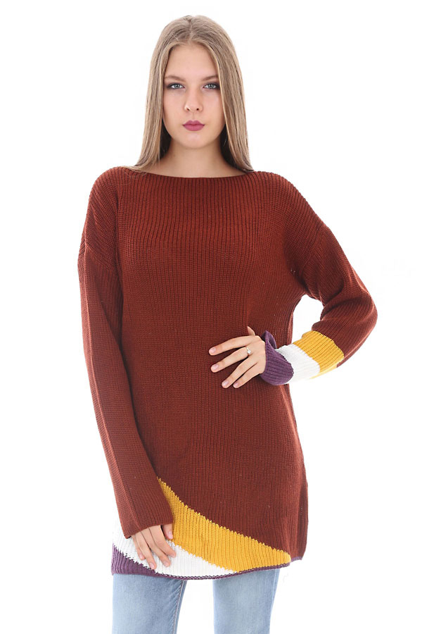 15312 KAYIK YAKA TRİKO TUNİK - Taba - BİGDART