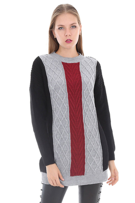 15314 ÖNÜ BAKLAVALI TRİKO KAZAK - Bordo - BİGDART