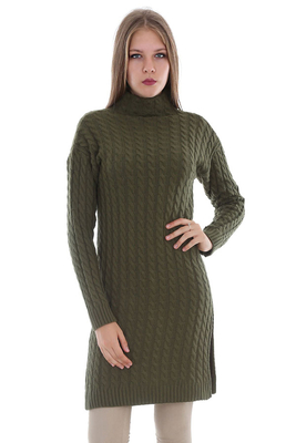 15315 SAÇ ÖRGÜLÜ TRİKO TUNİK - Haki - BİGDART