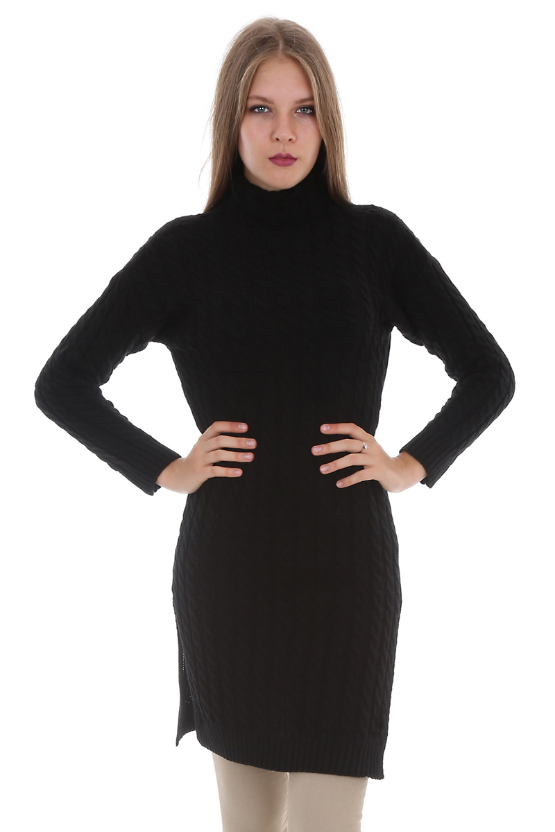 15315 SAÇ ÖRGÜLÜ TRİKO TUNİK - Siyah - BİGDART