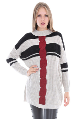 15318 SAÇ ÖRGÜ TRİKO KAZAK - Bej - BİGDART