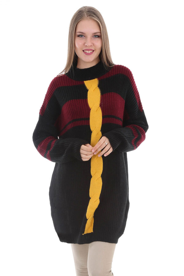 15318 SAÇ ÖRGÜ TRİKO KAZAK - Bordo - BİGDART