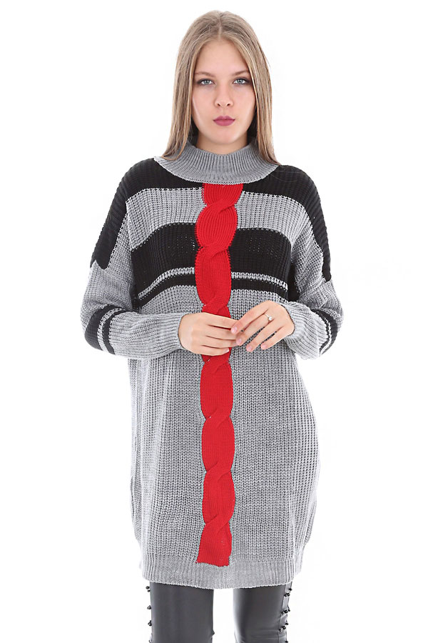 15318 SAÇ ÖRGÜ TRİKO KAZAK - Gri - BİGDART