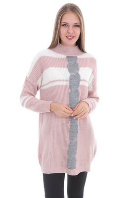 15318 SAÇ ÖRGÜ TRİKO KAZAK - Pudra - BİGDART