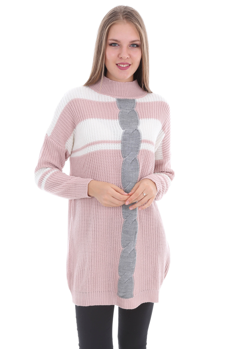 15318 SAÇ ÖRGÜ TRİKO KAZAK - Pudra - BİGDART