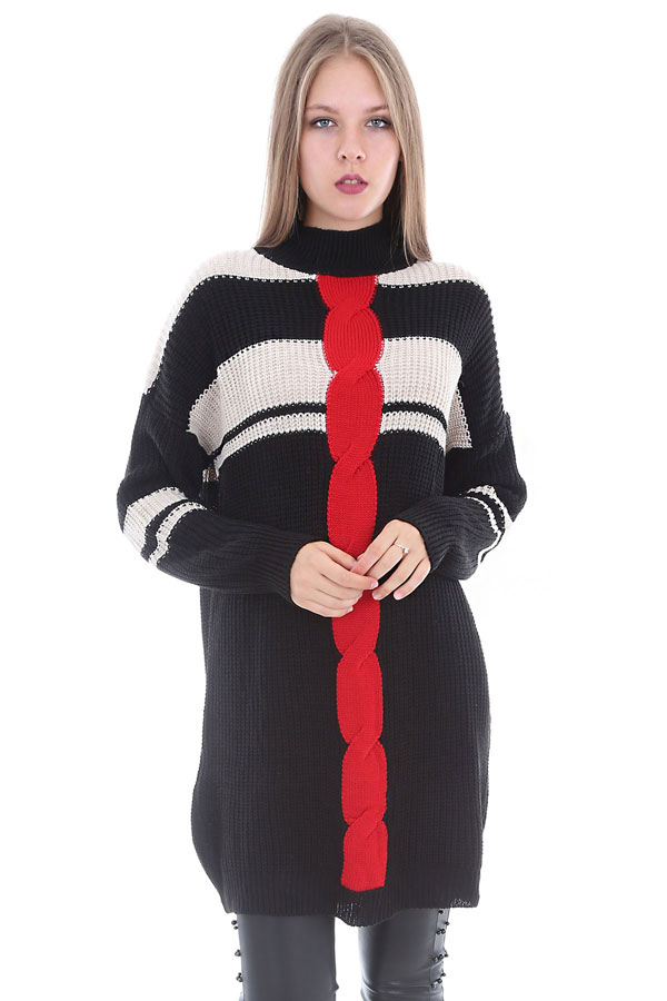 15318 SAÇ ÖRGÜ TRİKO KAZAK - Siyah - BİGDART